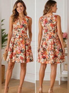 Julie Brown New York Floral Lurex Fit & Flare Dress M